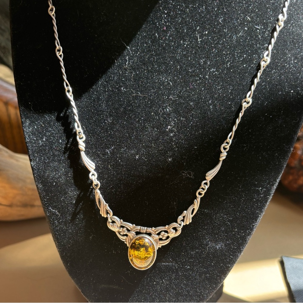 Green Amber antique silver set